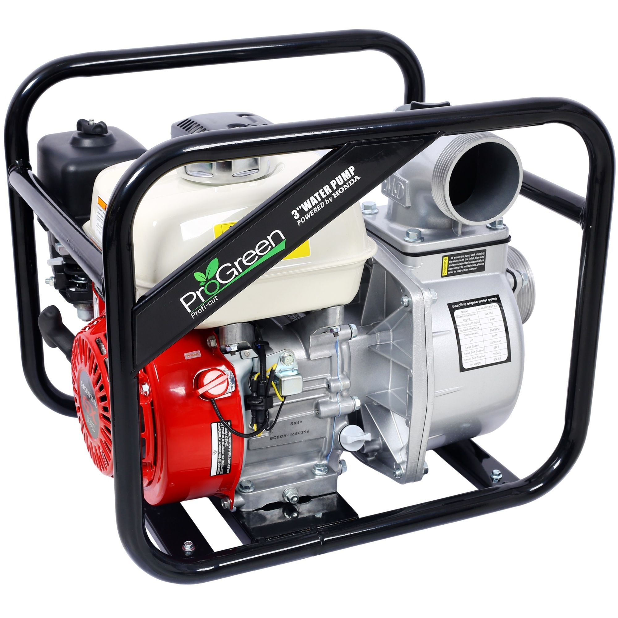 Progreen Water Pump — 3in., 264 GPM, 163cc Honda GX160 Engine, 25ft. Flat Hose, Model# BAC-W465P245722